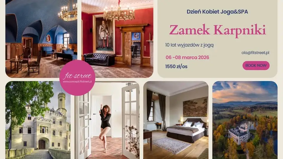 Dzień Kobiet z jogą & SPA Zamek Karpniki - 10 lat Fit Street Travel Obrazek promujący wydarzenie