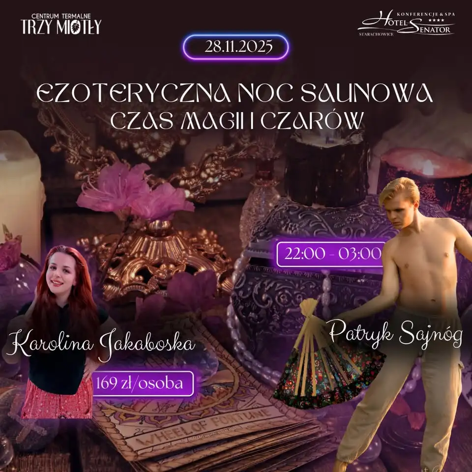 Noc saunowa “Ezoteryczna Noc Saunowa – czas magii i czarów” | 28.11.2025 Obrazek promujący wydarzenie