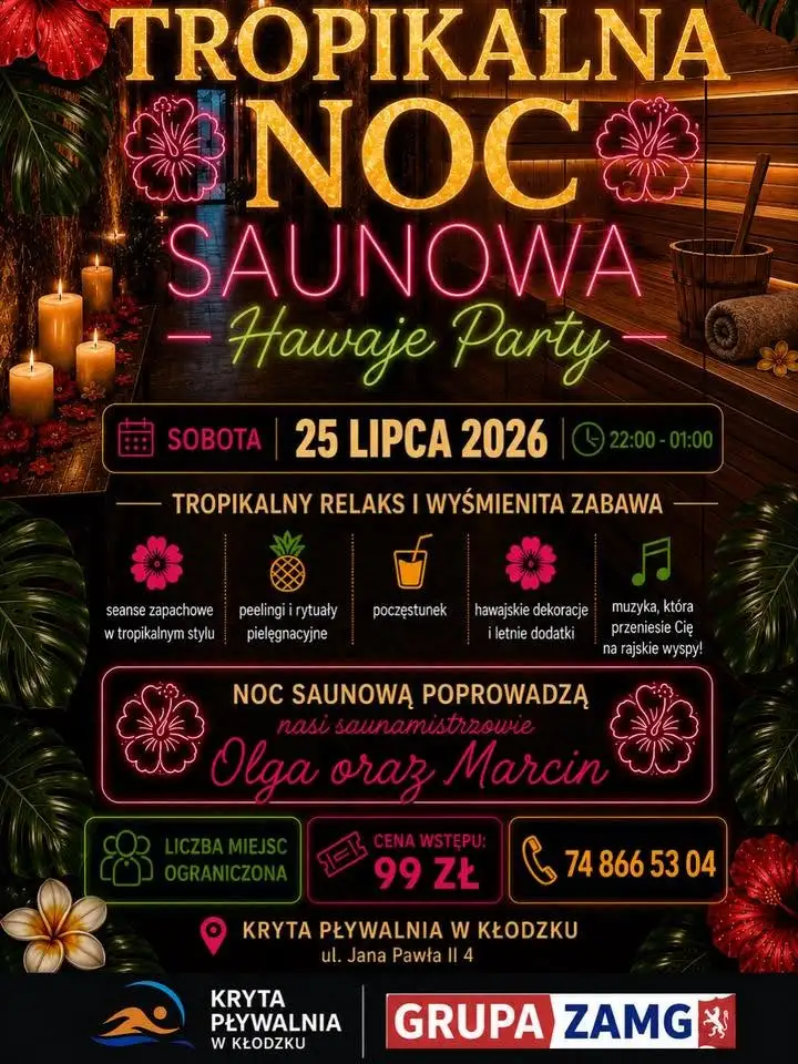 Tropikalna Noc Saunowa Obrazek promujący wydarzenie