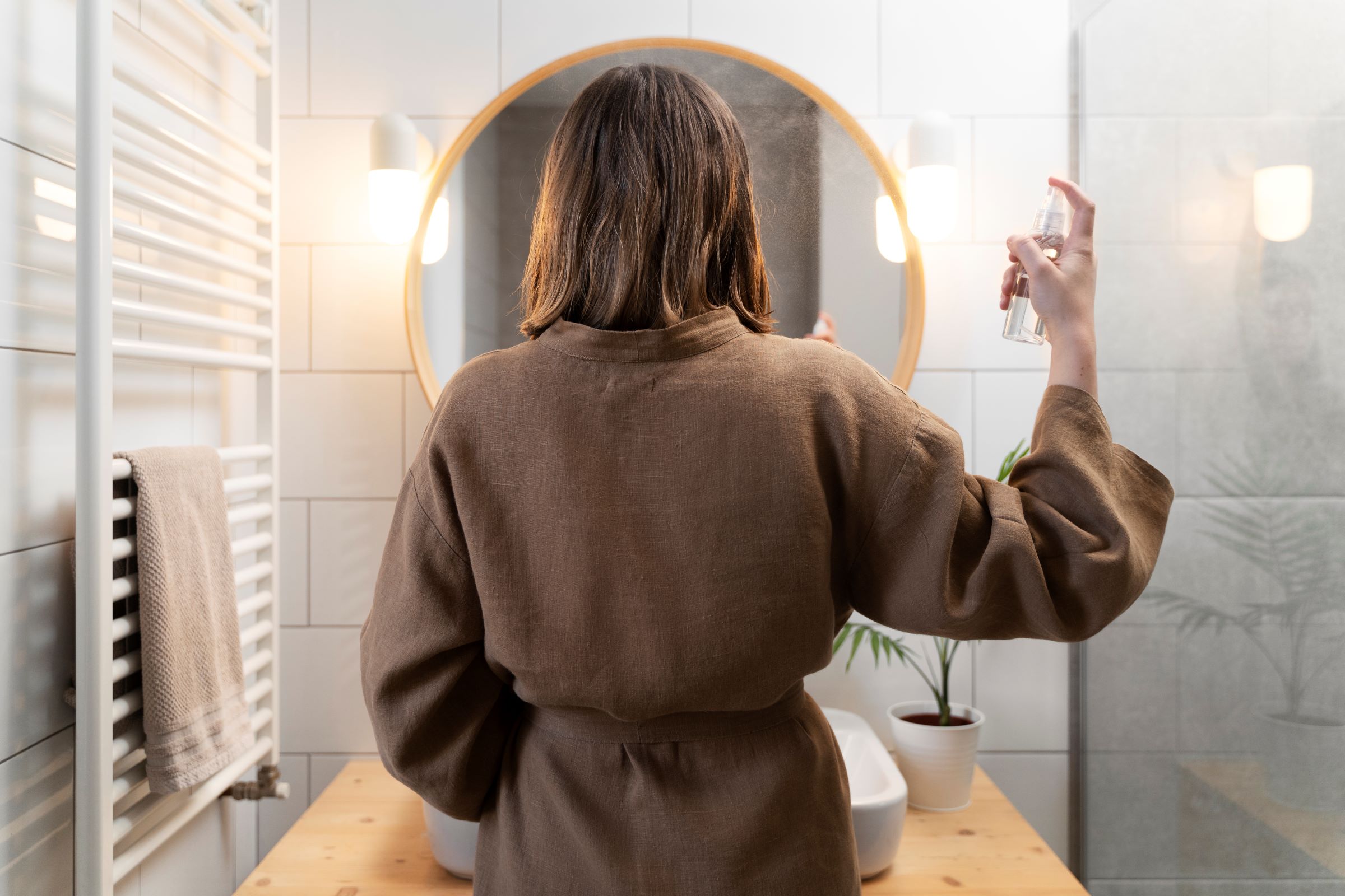 saunowe abc dla włosów młoda kobieta stosująca środek ochronny na włosy